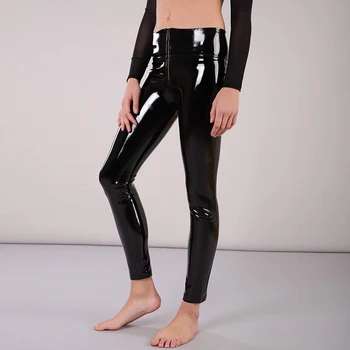 Aukštos Juosmens Blizgus Lakinės Odos Kelnės Moterims Didelio Dydžio Ruožas Pieštuku Pants Ladies Bodycon PVC Slim Kelnės Clubwear Užsakymą