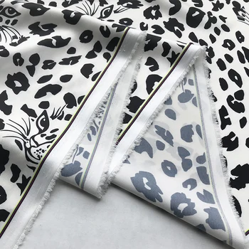Nauja juoda ir balta, leopardo, tigro galva spausdinimo audinio dviejų spalvų suknelė marškinėliai audinys gražus modeliavimas šilko, poliesterio audinio