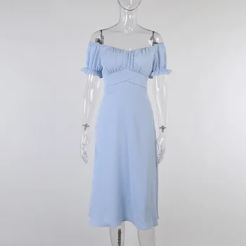 Foridol Off Peties Mėlynas Boho Ilga Suknelė Moterims Atsitiktinis Paplūdimio Summer Maxi Dress Bowknot Atgal Suknelė 2021 Korėjos Drabužių Moterims
