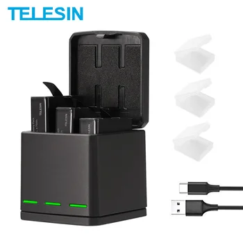 TELESIN 3 Paquete de batera para el hroe 8 negro 3 ranuras del cargador de batera LED 