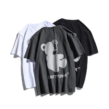 Vasarą Moteris marškinėliai Negabaritinių Kawaii Harajuku Atspindintis Medvilnės trumpomis Rankovėmis Streetwear Hip-Hop Viršūnes Tees Estetinės Drabužiai