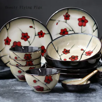 Japonų stiliaus gėlių keraminių buities stalo patiekalas skardos keramikos 