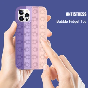 Suaugusiųjų Antistress Push It Burbulas Telefono dėklas skirtas iPhone 7 8 Plus X Xs Xr 12 Mini Pro 11 Max Išspausti Jutimo Silikono Minkštas Viršelis