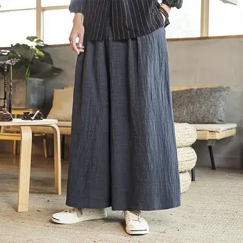 Nauji Medvilniniai Skalbiniai Pločio Kojų Kelnės Vyrams Kinų Stiliaus Vyrų Mados Prarasti Japonijos Streetwear Kelnės Kietas Raišteliu Haremo Kelnės