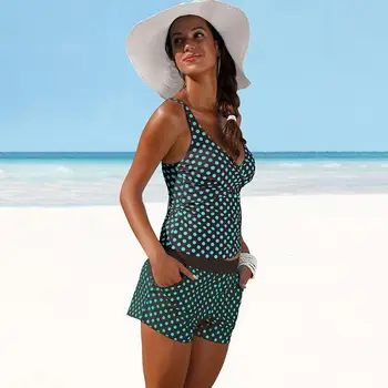 Moterų Maudymosi Kostiumėlį Polka Dot Tankini Rinkinys su Šortai Vasaros Paplūdimio maudymosi kostiumėlį, maudymosi Kostiumėliai,