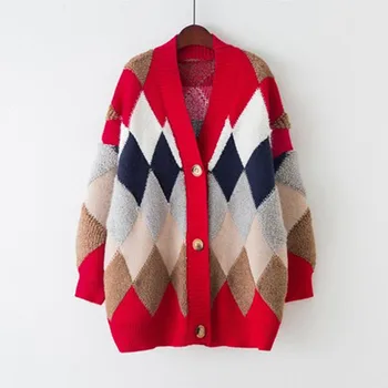 Cardigan megztinis pavasarį ir rudenį retro prancūzijos tingus stiliaus megztiniai megztinis moterų vidutinio ilgio, net raudonas megztinis švarkas