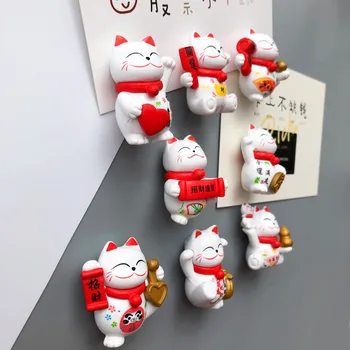 Šaldytuvas Magnetas Animacinių filmų Kinų Naujųjų Metų Festivalis Balta pasisekė katė Šaldytuvas Magnetas Tradicinis Pavasario Festivalis