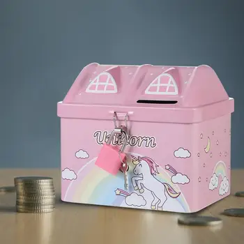 1Pc Vienaragis Monetos Banko Užraktas su Animacinių filmų Namas Taupymo Puodą Kūrybos Žavinga Piggy Bank taupyklė Vaikams Pinigų Puodą Atsitiktine Spalva