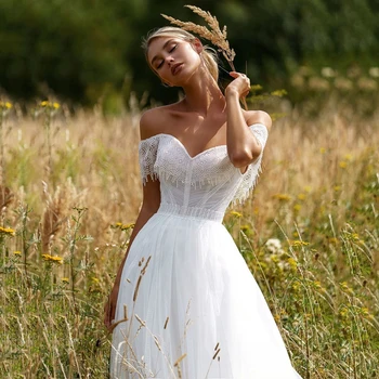 UZN Elegantiškas A-Line Wedding Suknelė, Brangioji, nuo Peties Trumpas Nėrinių Rankovėmis Nuotakos Suknelė Seksualus Tiulio Nuotakos Suknelė Su Mygtukais