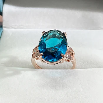 Cellacity Klasikinis 925 sterlingas sidabro žiedas skirta moterims su ovalo formos mėlynos spalvos brangakmenių rose aukso spalvos vestuves dovana