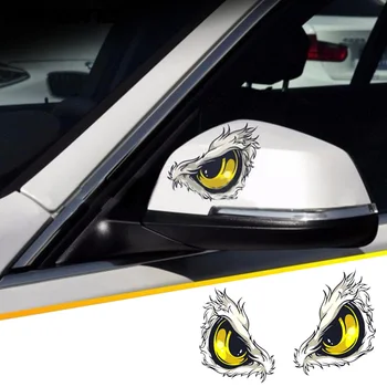 2vnt 3D Juokinga Atspindintis Erelio Akys Žalios Kačių Akys Automobilių Lipdukai Sunkvežimių Galva Variklio galinio vaizdo Veidrodis, Langas, Durys Lipdukas Grafika