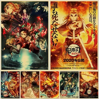 Japonų Komiksų Filmų Demon Slayer Mugen Traukinio Anime Plakatas Kimetsu nr. Yaiba : Mugen Ressha-vištų Meno Tapybos Sienos Meno Lipdukai