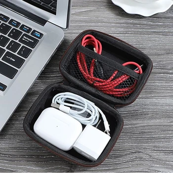 Nešiojamas USB Duomenų Kabeliu Organizatorius Odos Ausinių Saugojimo Maišelis Ausinių Padengti Raštas Mini Užtrauktukas Sunkiai Dėklas Dėžutė