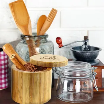 Virtuvės Reikmenys ekologiškas, netoksiškas Turas Bambuko Prieskonių Dėžutė Sukasi Padengti Salt Shaker