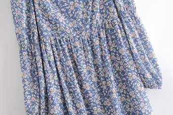Derliaus Prairie Prašmatnus Gėlių Spausdinti Suknelė Moterims Seksualus Kvadratinių Kaklo, ilgomis Rankovėmis-line Elegantiška, Ilga Suknelė Vasarai Šifono Skraiste