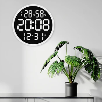 Raundas Skaitmeninis Sieninis Laikrodis su Data, Patalpų Temperatūra, Drėgmė Ekraną, daug 30cm Skersmuo Elektroninių Nuotolinio Valdymo