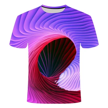 Spalva vertigo hipnotizuojantis spalvinga spausdinti 3D spausdinimo T-shirt vyrų mados atsitiktinis apvalios kaklo trumparankoviai marškinėliai viršuje S-6XL