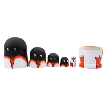5 Vnt/Set Pingvinas Rusijos Lėlių Rankomis Dažyti Namų Dekoro Gimtadienio Dovanos Kūdikių Žaislų Lizdus Lėlės Mediniai Matryoshka Žaislai