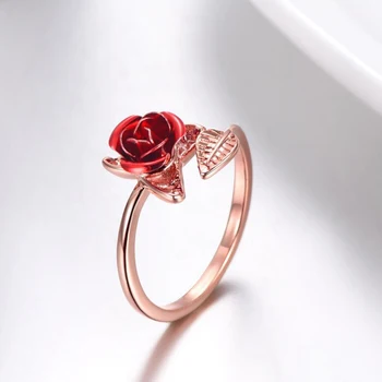 Raudona Rožė Sodo Gėlių Lapai keičiamo dydžio Piršto Žiedai Moterų Valentino Dienos Dovana, Papuošalai Karšto Pardavimo 2021 Atviras Žiedas