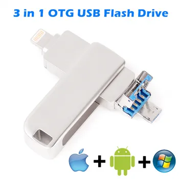 Usb 3.0 OTG USB Flash Drive 32GB Pen Drive Flash Diskas 8GB 16GB 64GB 128GB Pendrive 3 in 1 
