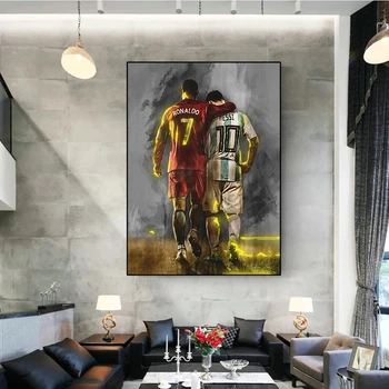 Futbolo Žvaigždė Plakatai Ir Spausdina Ronaldo Messi Portretą Piešimo, Tapybos, Grafiti, Drobės, Nuotrauka, Šeimos Dizainas
