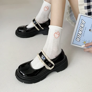 Japonijos Mary Jane Stiliaus Juoda Moterų Lolita Batai PU Ponios Aukšto Kulno Siurbliai, Slip-on Studentų Merginos platforminiai Batai