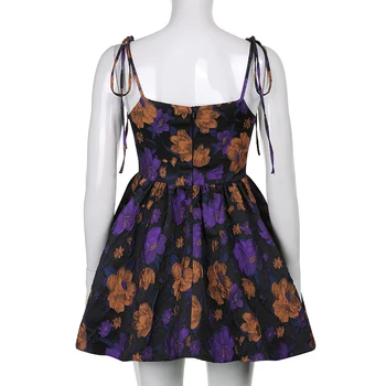SUCHCUTE Gėlių Spausdinti Estetinės Mini Suknelė Moterims Vasaros Rankovių Šalies Klubas, Komplektai, A-Line Dresses Derliaus 90s Suknelė