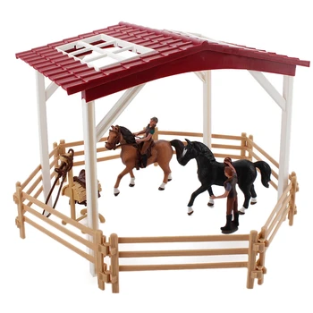 Vaikams Žaislai Žirgas Modelis Imituojamas Lenktynių Scena Arklių Mesti Tvora Nustatyti Gyvūnų Duomenys Žirgų Treneris 