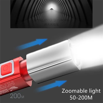 USB Įkraunamas LED Žibintuvėlis atsparus Vandeniui kempingas Nešiojamų Šviesos Zoomable Fakelas Mini 