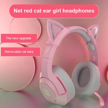 Kačių ausų ausines K9 Rožinė Laidinio Žaidimas Kačių Ausų Ausinės Su Mikrofonu Žaidimų Muzikos laisvų Rankų įranga UK Ausinės & Ausines