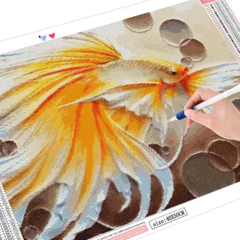 HUACAN kvadratiniu Diamond Tapybos Žuvų Gyvūnų Namų Puošybai Siuvinėjimo Nuotrauką Amatų Mozaikos Meno Rinkinys