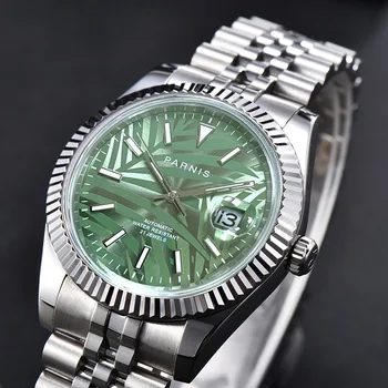 Parnis Green Personality Dial Men's Watches Calendar Sapphire Crystal Miyota 8215 Automatic Mechanical Men Watch 2021 Top Brand