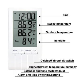 LCD Elektroninis Skaitmeninis Temperatūros, oro Drėgmės Matuoklis Termometras su Drėgmėmačiu Patalpų Lauko Oro Stoties Laikrodis