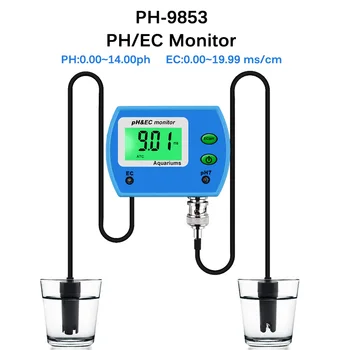 2 in 1 PH/EC Matuoklis, PH Testeris Multi-Parametras, Vandens Kokybės Analizatorius Internete Acidometer Laidumas Stebėti Akvariumo PH-9853