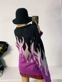 Moterų megzti ilgomis Rankovėmis Megztinis Prarasti Apvalios Kaklo Liepsna megzti Megztinis Rudenį, Žiemą Megztiniai Viršų