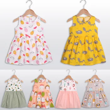 Kūdikių Mergaičių Vasaros Suknelė Trumpomis Rankovėmis Medvilnės Drabužius Folwer Spausdinti Vaikams Laisvalaikio Suknelė