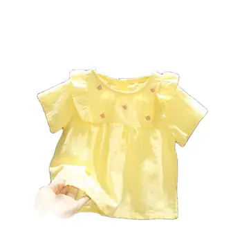 Kūdikių grynos medvilnės kvėpuojantis viršūnes vaikų vasaros drabužių naujas tees mergaičių mažų šviežių kūdikių marškinėliai P4620