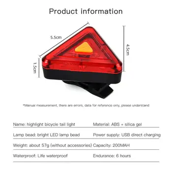 LED Dviračio Galinis Žibintas Trikampis Dviračių Uodegos Šviesos USB Įkrovimo Dviračių užpakalinis žibintas atsparus Vandeniui Naktį Jojimo Saugos Perspėjimo Lemputė