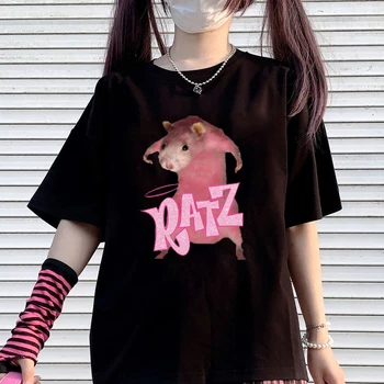 RATZ gyvūnų kawaii vasaros femme t-marškinėliai trumpomis rankovėmis harajuku Purus rožinė tees marškinėliai Streetwear gotikos moterims