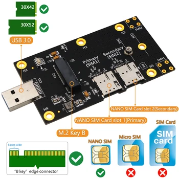NGFF M. 2 USB 3.0 Adapteris Plėtros Kortelę su Dviguba NANO SIM Kortelės Lizdas 3G/4G/5G Modulio laikiklis M2 klavišą B 3042/3052 Wifi Kortelės