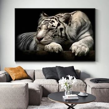 Laukinių Gyvūnų Tigras Baltas Tigras Realus Drobės Tapybos ir Namų Interjero Apdailos Sienos Meno Tapybos(be Rėmelio)