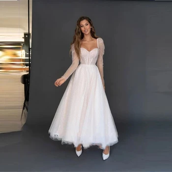 Elegantiškas Vestuvių Suknelės Tiulio Appliques Brangioji, Visas Rankovės, Užtrauktuku A-Line Bridal Suknelės, Novia Padaryti 2021 Naujas Šalis
