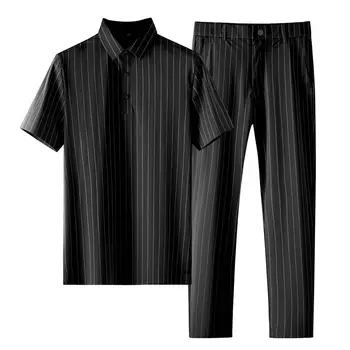 (Marškinėliai + kelnės)2021 m. vasarą vyrams marškinėliai stripe marškinėliai vyriški verslo atsitiktinis mados marškinėliai vyrams pilnas dydis M-4XL