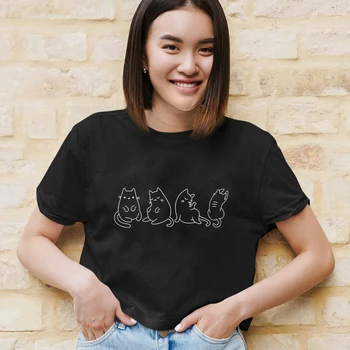 Mielas Keturios Katės T-shirt Juokinga Katė Mama Dovanų Marškinėlius Viršūnės
