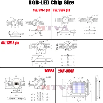 High Power LED Chip RGB / RGBW 3W10W20W30W50W100W Raudona Žalia Mėlyna Balta Geltona Diodo 3 10 20 30 50 100 W W COB už Lempos Šviesa