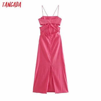 Tangada Moterų Rožinė, Cut-out Suknelė be Rankovių Backless 2021 M. Vasaros Mados Lady Suknelės 3H118