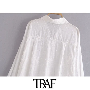 TRAF Moterų Mados Su Siuvinėjimo Prarasti Palaidinės Derliaus ilgomis Rankovėmis Mygtuką-iki Moterų Marškiniai Blusas Prašmatnus Viršūnės