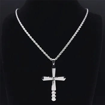 2021 Nerūdijančio Plieno Katalikybė Jėzaus Kryžiaus Karoliai Sidabro Spalvos Didelis Ilgos Grandinės Karoliai, Papuošalai collier croix N9523S02