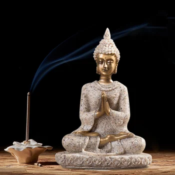 MagiDeal Hue Smiltainio Meditacija Budos Statula, Skulptūra Rankų Darbo Statulėlės Meditacija Miniatiūros Ornamentu Statula Namuose