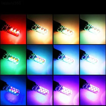 2x T10 SMD RGB Led Nuotolinio valdymo pultelis Automobilių Dome Skaityti Lengvųjų Automobilių Pleišto Lempos, LED Lemputės, Blykstės